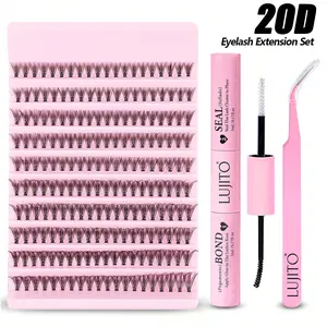 200pcs Individual Lashes Cluster, 8-16mm D Curl Lash Extension Kit With Lash Bond And Seal Glue, Eyelashes Makeup Tools DIY Lashes Extension Kit For Self Application At Home(20D) Lash Clusters Extension
