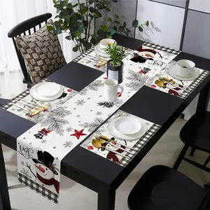 1 piece/4 piece/5 piece set/7 piece set, Christmas table flag and placemat set, cute snowman with gray pine branches and Christmas decorations, daily dining decorations, holiday party kitchen and restaurant decorations, Dining Table Centerpiece
