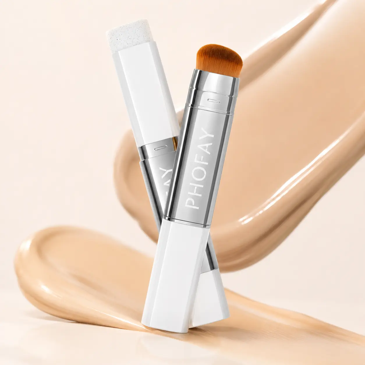 PHOFAY Color-Adapting Foundation Stick & Concealer | Built-In Brush, Lightweight, Buildable Coverage, Natural Skin Finish