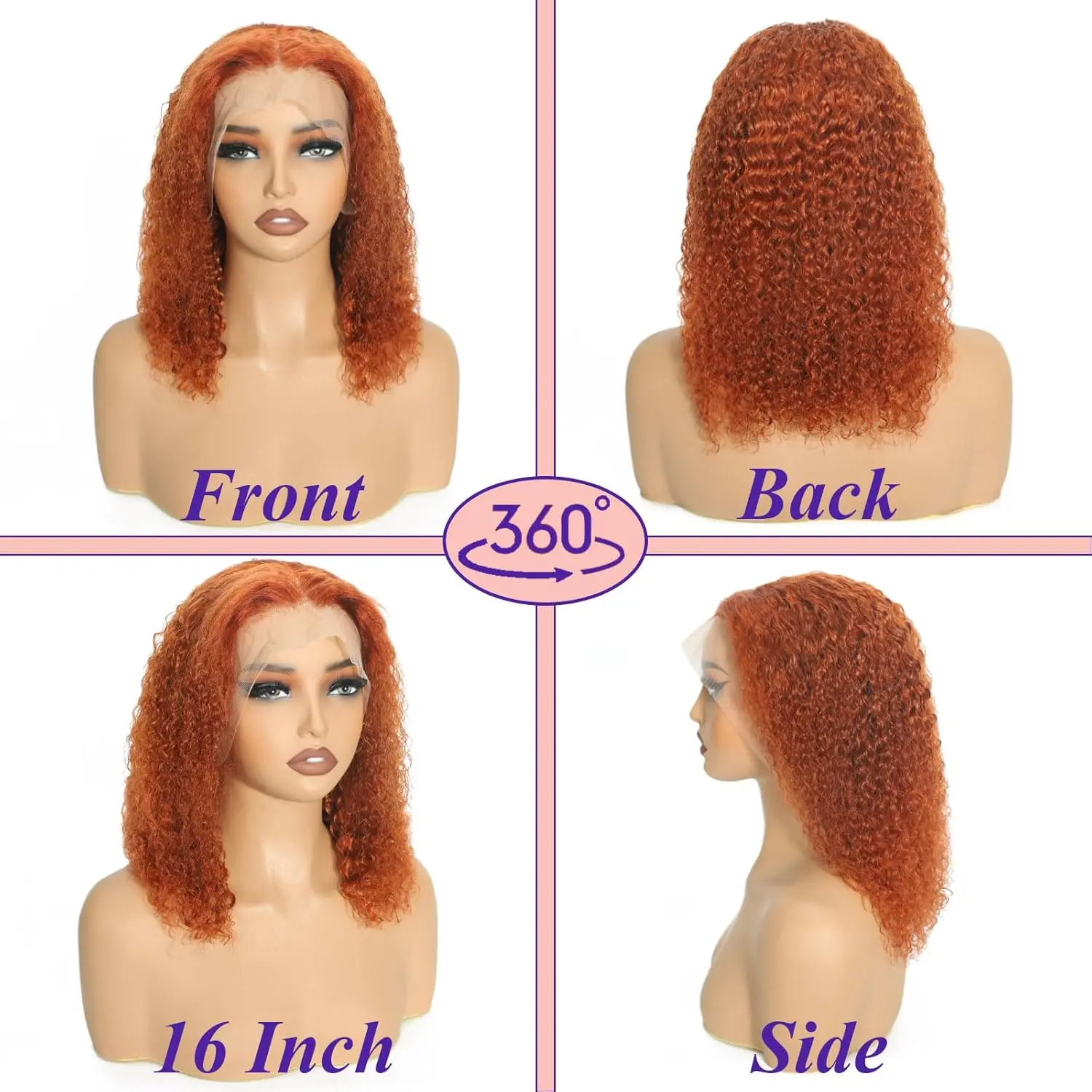 Ginger Bob Wig Human Hair 13x4 HD Deep Wave Lace Front Wigs 