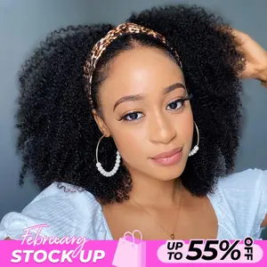 OQHAIR Afro Kinky Curly Headband Wig Human Hair Scarf Wig No Gel No Glue Full Machine Made Wig with Headband 180% Density #TikTokShopBlackFriday