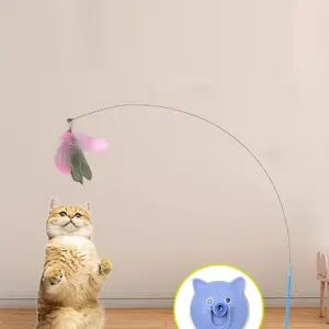 Cat Toy Suction Stick with Colorful Feather Replacement Head, Steel Wire Rod, Strong Suction Cup Cat Teaser Wand, Interactive Pet Toy