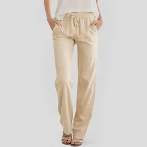 JEKAOYI Womens  Linen Blend Summer  Drawstring Loose Fit with Office  with Pockets Casual Womenswear