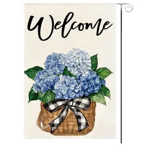 Hydrangea Spring Summer Garden Flag 12x18 Inch Double Sided Welcome Floral Basket Design for Outside Decor