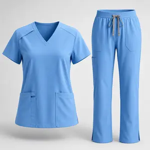 EADFLIE Women’s Scrubs Set, V Neck Short Sleeve Scrub Top & Straight Leg Pants, 9 Pockets, Stretch Medical Uniform for Nurses, Dental, Vet Tech