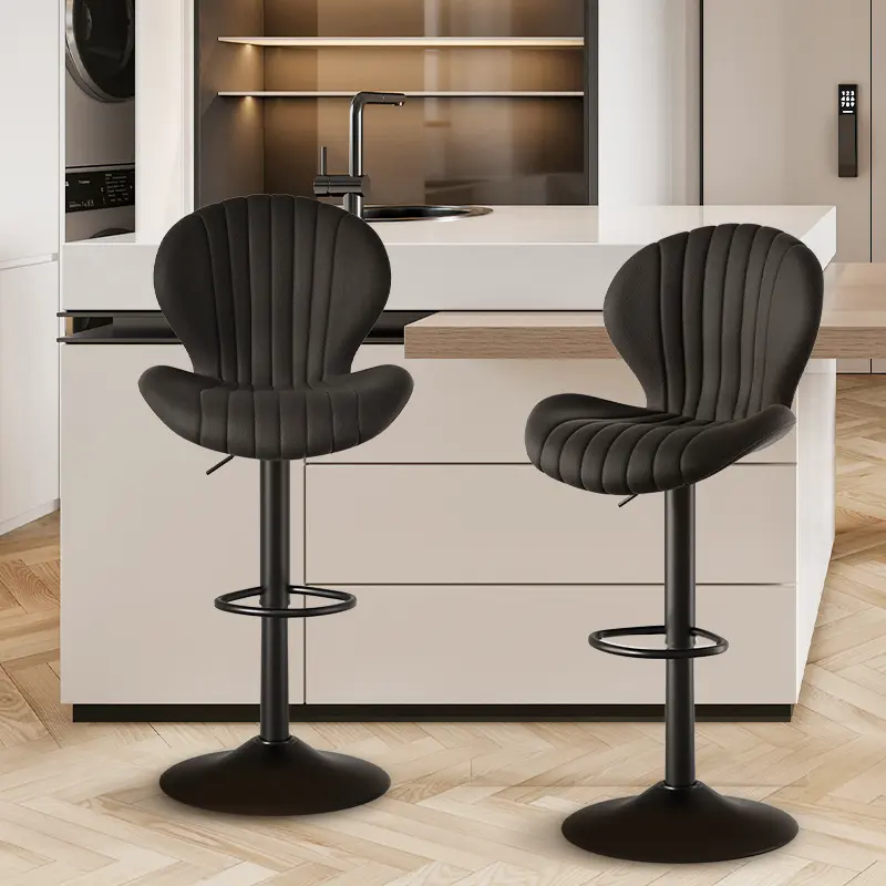 Modern Swivel Bar Stools with High Back - Sold Singly or in 1/2/3-Pack Sets | 360° Spin Adjustable Height Kitchen Island Chairs for Dining Room, Black