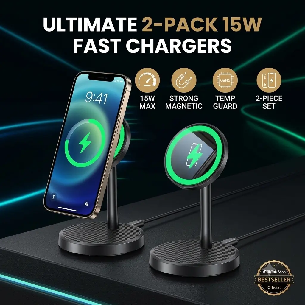 2 Pack Mag-Safe Charger Stand 15W Magnetic Wireless Charging Station for iPhone 16 15 14 13 12 Pro/Pro Max/Plus/Mini Magnet Wireless Charging Station/Pad with LED Light for AirPods 3/2/Pro/Pro 2
