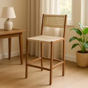 (2pcs)Outdoor counter barstool, PE rattan barstool height chair with backrest, outdoor hightop barstool with footrest frame for backyard, garden and poolside Sandalwood Bohemian patio furniture set outdoor furniture