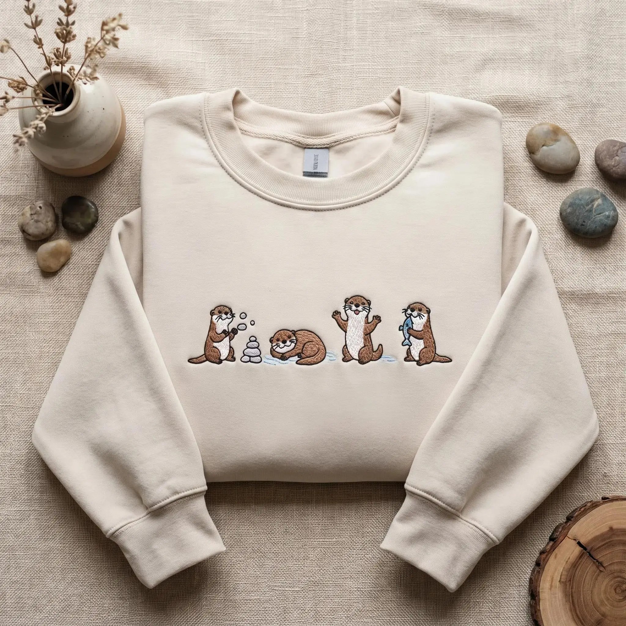 Embroidered Sea Otters Sweatshirt, Otter Lovers Crewneck, Otter Mom Shirt, Pet Owner Gift, Animals Gift For Women, Ocean Wildlife Hoodie