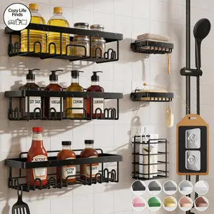 6-Pack Shower Caddy, Advanced Rustproof Wall-Mounted Organizers, No-Drilling Adhesive Shelves with Soap Holder, Large-Capacity Storage for Bathroom & Kitchen