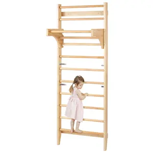 VEVOR Swedish Ladder Wall Gym, 10-Level Solid Wood Indoor Jungle Gym, 220lbs Loading Indoor Playground Climbing Ladder for Kid Adults, Gymnastic Stall Bars with Pull-Up Bar - Ideal Gift for Boys Girls