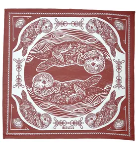 Otter bandana - rust brown color - 100% cotton - 22" x 22" - cute animal print - designed in Maine - screen printed - sea otter