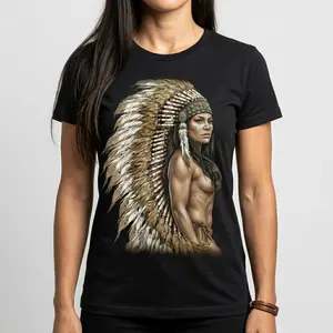 Warrior Feather Headdress T-Shirt, Native Warrior Woman T-Shirt – Feather Headdress Graphic Tee – Tribal Spirit Apparel – Unisex top