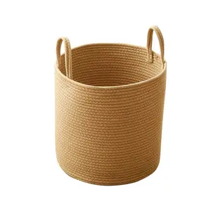 Handwoven Yarn Fabric Dirty Clothes Basket with Handles, Storage Bin for Plush Toys, Laundry Organizer, Laundry Hamper, Home Decor