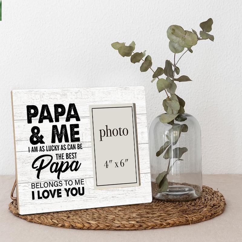 Oqtumes Papa Gift Wood Picture Frame, Gifts for Grandpa Grandad Grandfather, Rustic Papa and Me Wood Picture Frame 8 x 10 Inches, Wall Mount and Tabletop - 4 x 6 Inch Photo