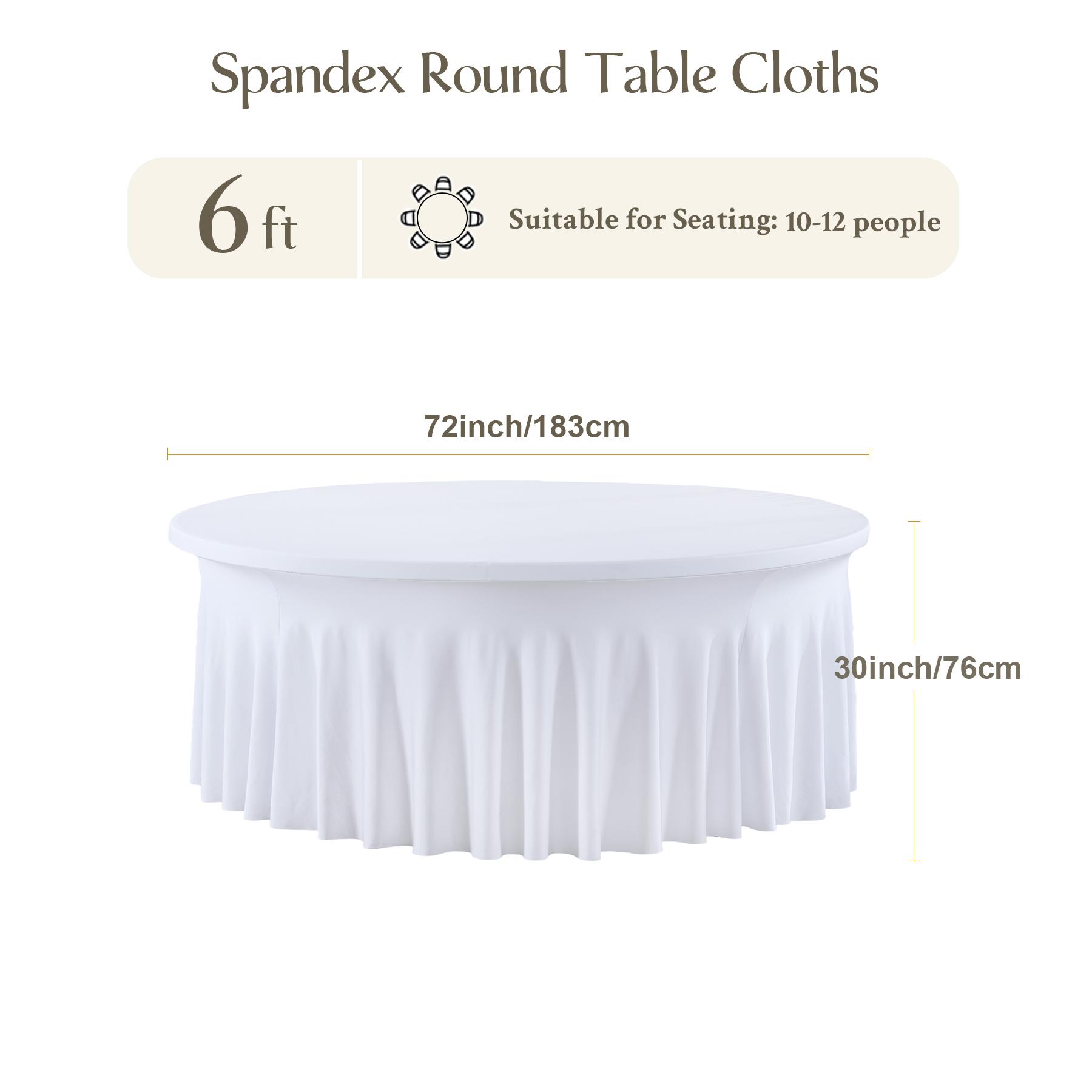 4/5/6 FT Round Spandex Tablecloth, Wrinkle-Free, Reusable, Stretch-Fitted Table Cover with Skirt for Weddings, Birthdays, Banquets, and Valentine's Day Parties