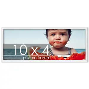 10x4 White Wood Picture Frame - UV Acrylic, Foam Board Backing, Hanging Hardware