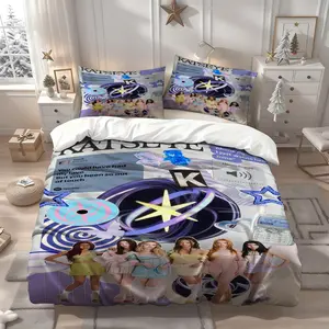 3Pcs KATSEYE Colorful posters for music groups Themed Printed Bedding Set, Soft Comfortable, All-Season, Ideal for Family Bedroom & Guest Room, Perfect Holiday & New Year Gift, 1 Duvet Cover 2 Pillowcases (No Insert)