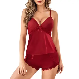 Avidlove Women's Pajamas Set - Modal Sleepwear Cami Top with Lace Trim & Elastic Waist Shorts - Cute & Elegant Spaghetti Strap Pjs for Bridal Party Gifts