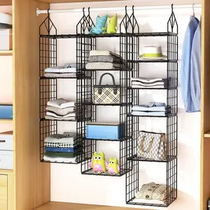 MICRENCY 5-Tier Hanging Storage Organizer for Wardrobes - Adjustable Shelves, Metal Foldable Basket for Clothes, Sweaters, Shoes