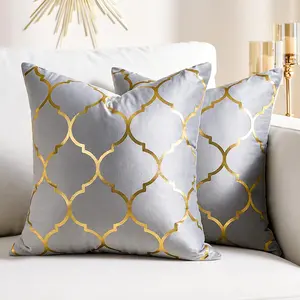 Set of 2 Decorative Throw Pillow Covers Gold Velvet 20"x 20" Farmhouse Pillowcase Rustic Square Grey Soft Cushion Cover for Sofa Couch Bed Living Room Car Home