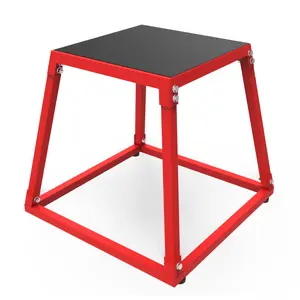 18" Heavy-Duty Plyometric Jump Box Set, Stackable Steel Step Up Platform for Home Gym, Anti-Slip Strength & Conditioning Exercise Box, Durable Trapezoidal Workout Platform for Plyo Drills & Squats - Red