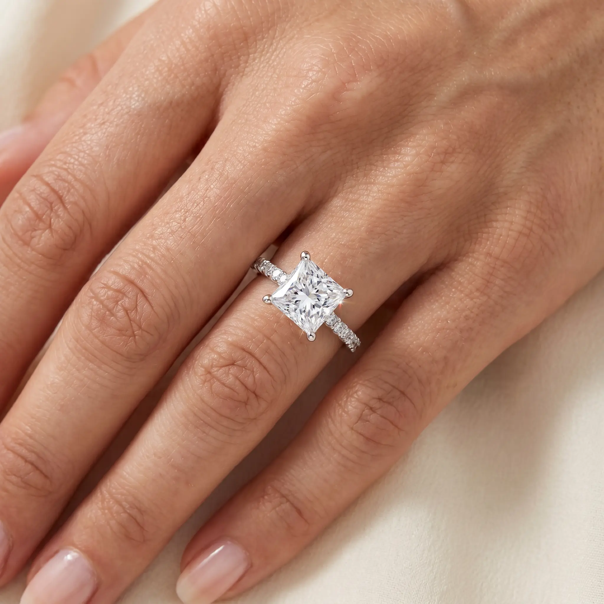 2 3/4 Ct Princess Cut Lab Grown Diamond Engagement Ring 14k White Gold