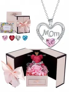 Heartprint Motherly Love Original MOM luxury premium heart-shaped gem necklace.Paired with a preserved rose & teddy bear jewelry gift box.Perfect mysterious gift for festivals, birthdays, Valentine's Day, Mother's Day and Christmas.