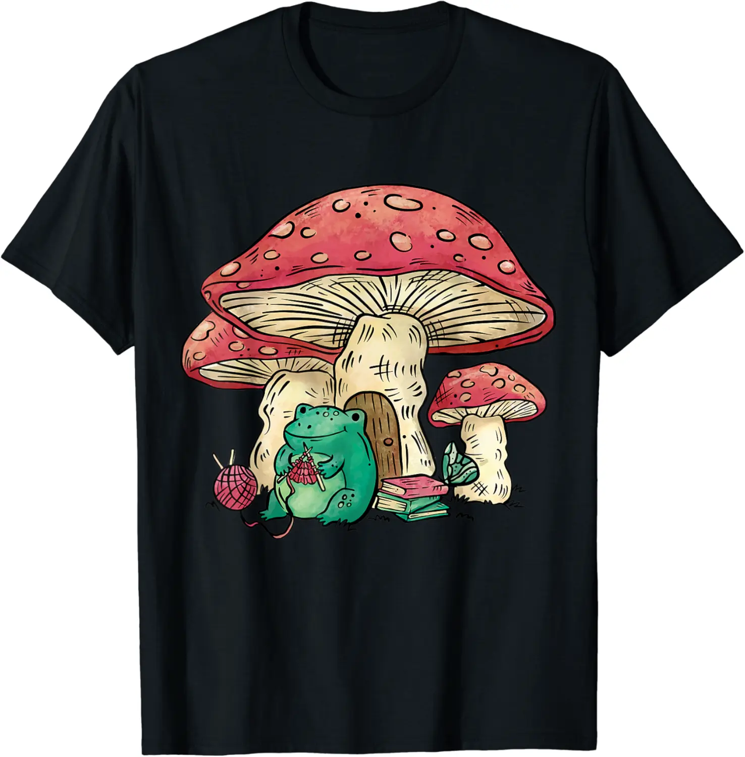 Goblincore Cute Frog Cottagecore Mushroom Knitting Graphic T-Shirt - Codyweav Shop 59B0B8XT4R4S