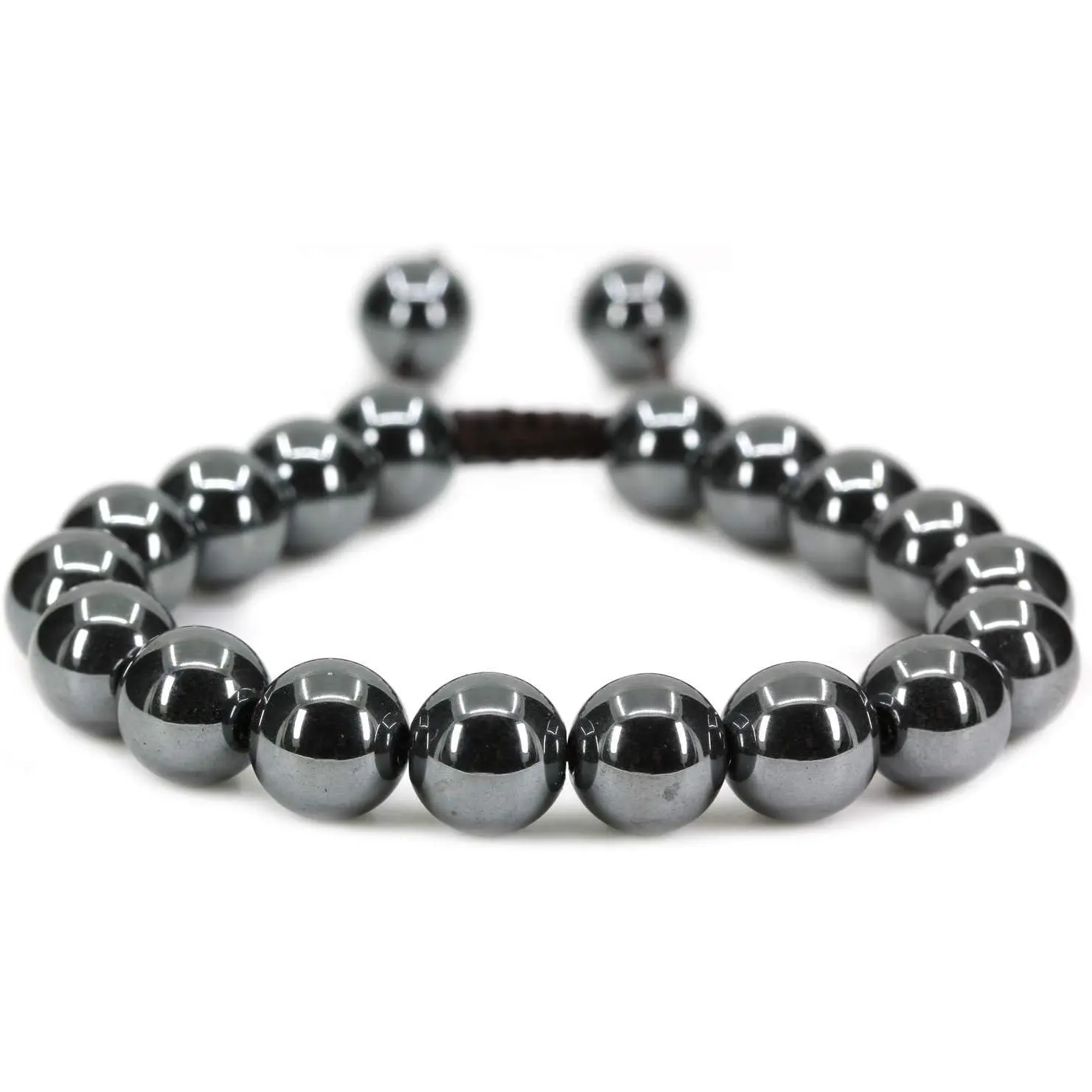 Angelstones Handmade Gemstone 10mm Black Hematite Round Beads Adjustable Braided Macrame Tassels Chakra Reiki Bracelets 7-9 inch Unisex