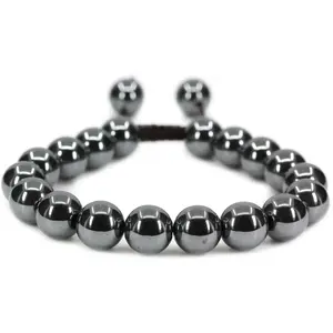 Angelstones Handmade Gemstone 10mm Black Hematite Round Beads Adjustable Braided Macrame Tassels Chakra Reiki Bracelets 7-9 inch Unisex