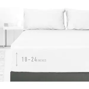California King Fitted Sheet, 1-Piece Deep Fitted Bottom Sheet 22", 100% Cotton Sateen Soft Breathable, White