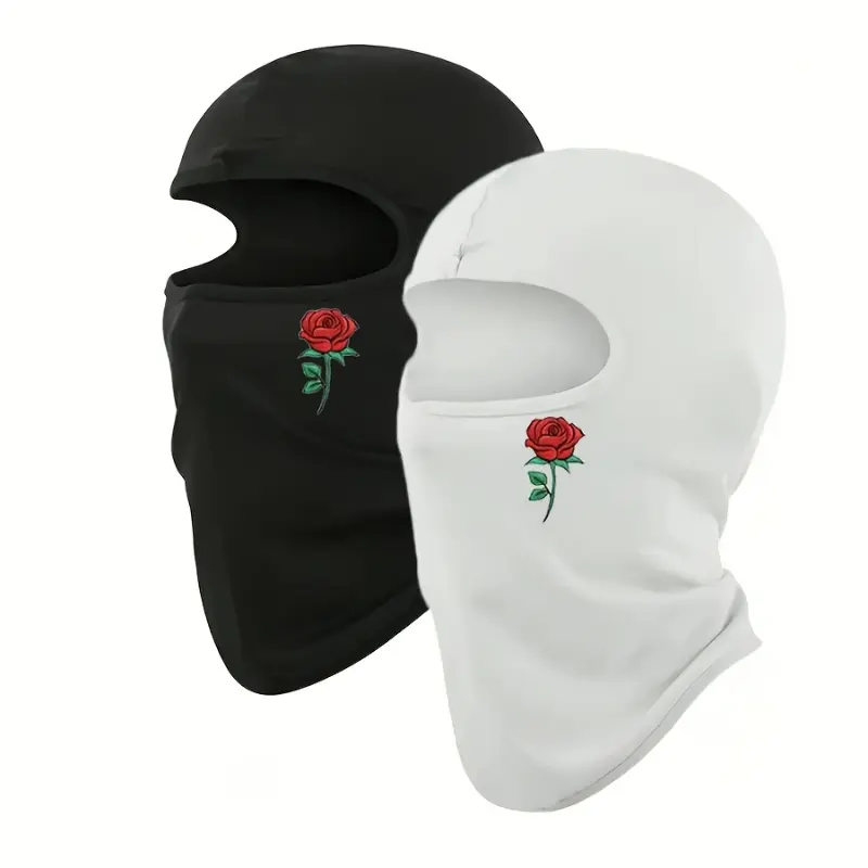 Rose Print Balaclava Ski Mask for Adults, Quick-Dry Polyester Sports Headwear with UV Protection for Outdoor Sports