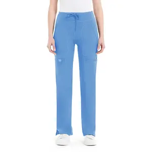 Women's 5-Pocket Cargo Scrub Pants - Yoga Workout & Lounge Pants with Elastic Waist for Healthcare, Office & Active Lifestyle Daily Wear Comfortable Flared Stretch Fabric Breathable Black Mid Rise Womenswear