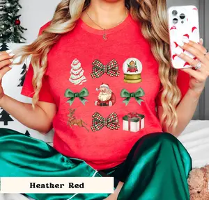 Christmas Coquette Tshirt, Christmas Bow Shirt, Santa T-Shirt, Reindeer Tee, Trendy Santa Shirt, Vintage Christmas Shirt, Women's Holiday Party Shirt, Retro Christmas