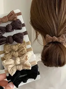 Boho Style Bow Hair Ties, Elastic Rubber Bands with Printed Design, All-Season Ponytail Holders, Multifunctional Hair Accessories