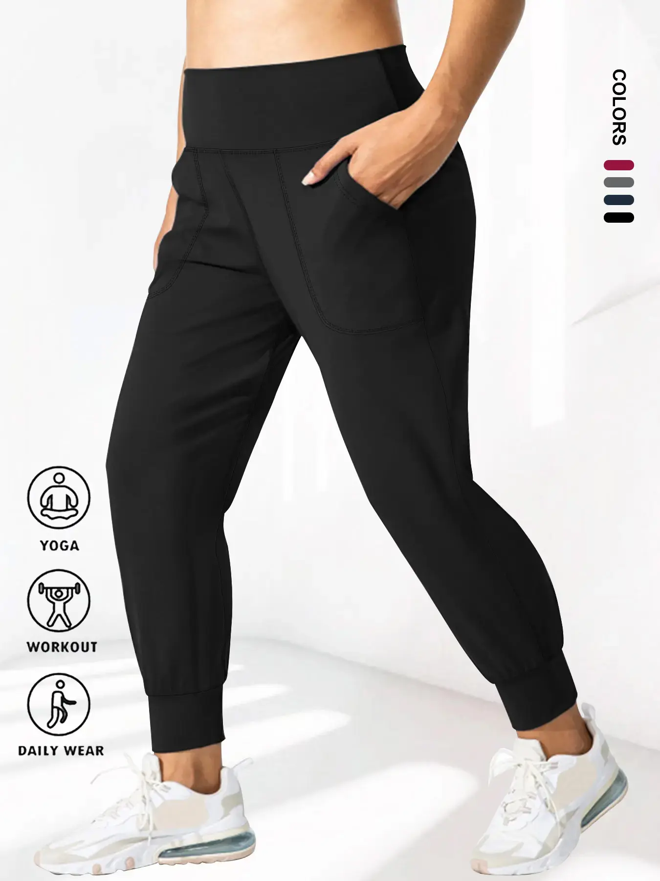 【Plus Size】 Solid Pocket Jogger Pants, Casual Comfy Trousers for Daily Wear, Fitness Trousers, Women's Bottoms for All Seasons, Activewear