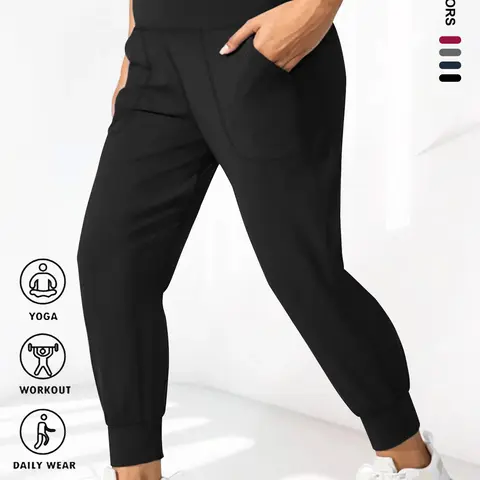 【Plus Size】 Solid Pocket Jogger Pants, Casual Comfy Trousers for Daily Wear, Women's Bottoms for All Seasons