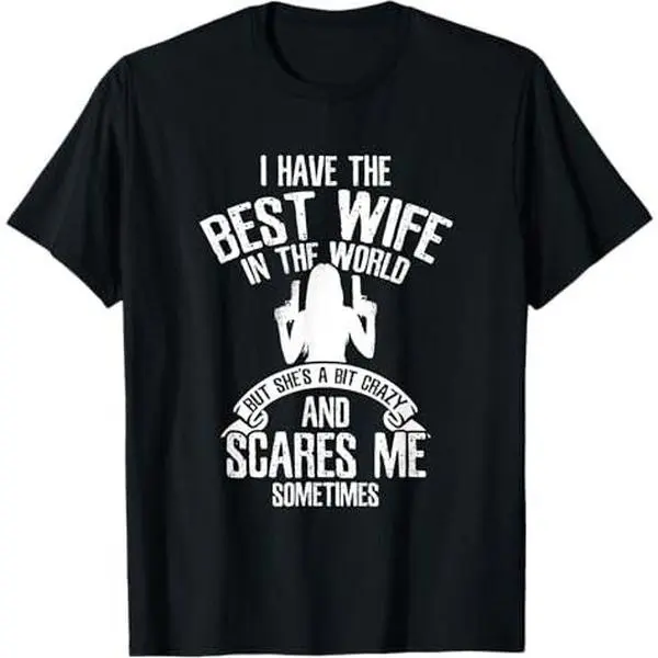 Women's Fitted Short-Sleeve Simple "I Have the Best Wife" Humor Sports Top, Lady's Casual Outdoor Activity Tee, Shortsleeve, Everyday, Mum
