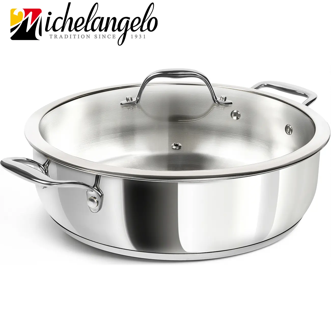 MICHELANGELO 12 in Stainless Steel Cookware Pan with Lid - 6 Qt Stainless Steel Deep Frying Pan,  Dishwasher & Oven-Safe, All Cooktops Compatible