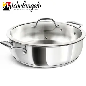 MICHELANGELO 12 Inch Stainless Steel Pan with Lid - Large Saute Pan with Lid, Deep Frying Pan Dishwasher & Oven-Safe, All Cooktops Compatible, 6 Quart