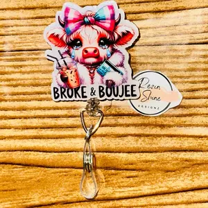 Broke And Boujee Cow Badge Reel