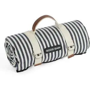 G GOOD GAIN Waterproof Picnic Blanket Portable with Carry Strap for Beach Mat or Family Outdoor Camping Party (Navy Blue)