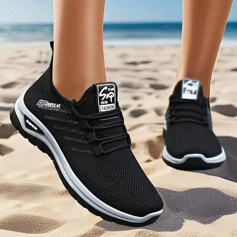 Women/Girl Breathable Mesh Walking & Running Shoes - Lightweight Slip-On/Lace-Up Closed-Toe Sneakers, Mid-Top Support, Durable Fabric/PVC, Round Toe Wide-Fit for Outdoor Sports/Training, Hand Washable Modern Athletic Footwear (Trainer) Sporty Running Shoe