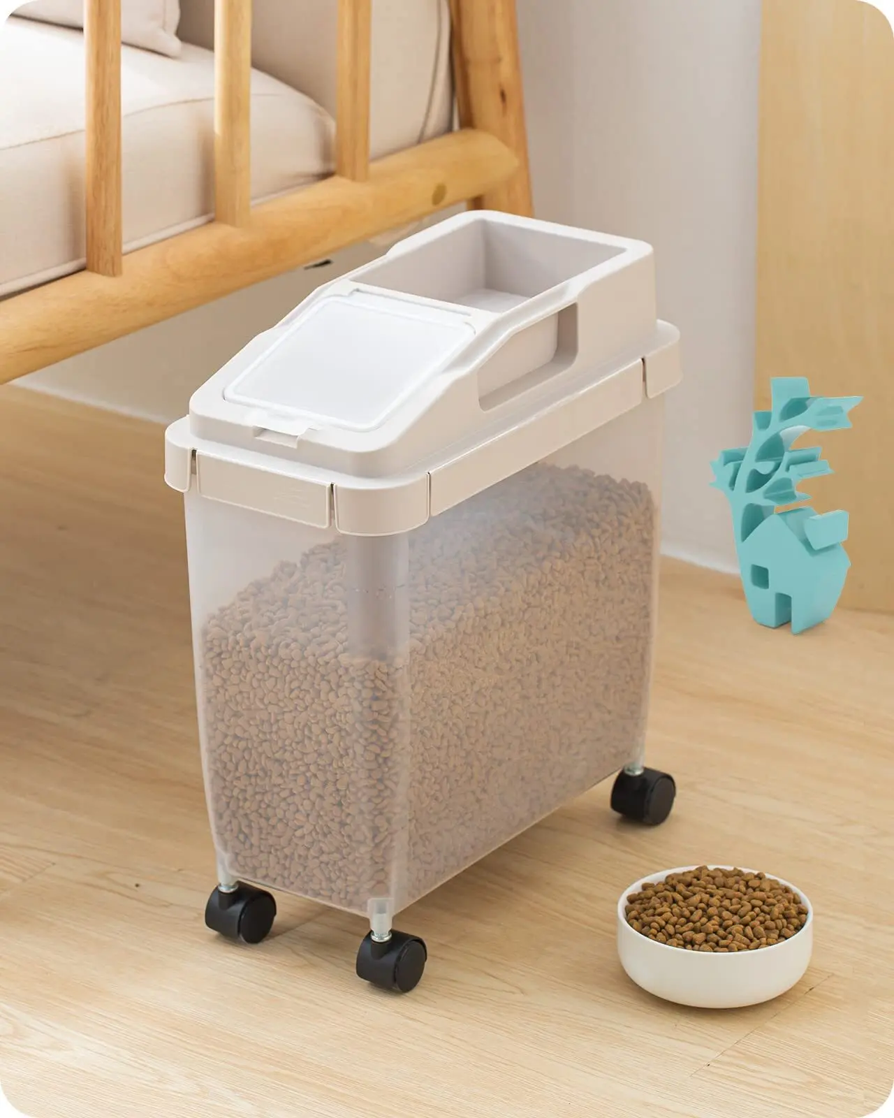 Baffect Dog Food Storage Container Airtight Pet Food Storage Container for Dogs Cats with Measuring Cup and Rolling Wheel for Dog Cat Bird and Other Pet Food Storage Bin