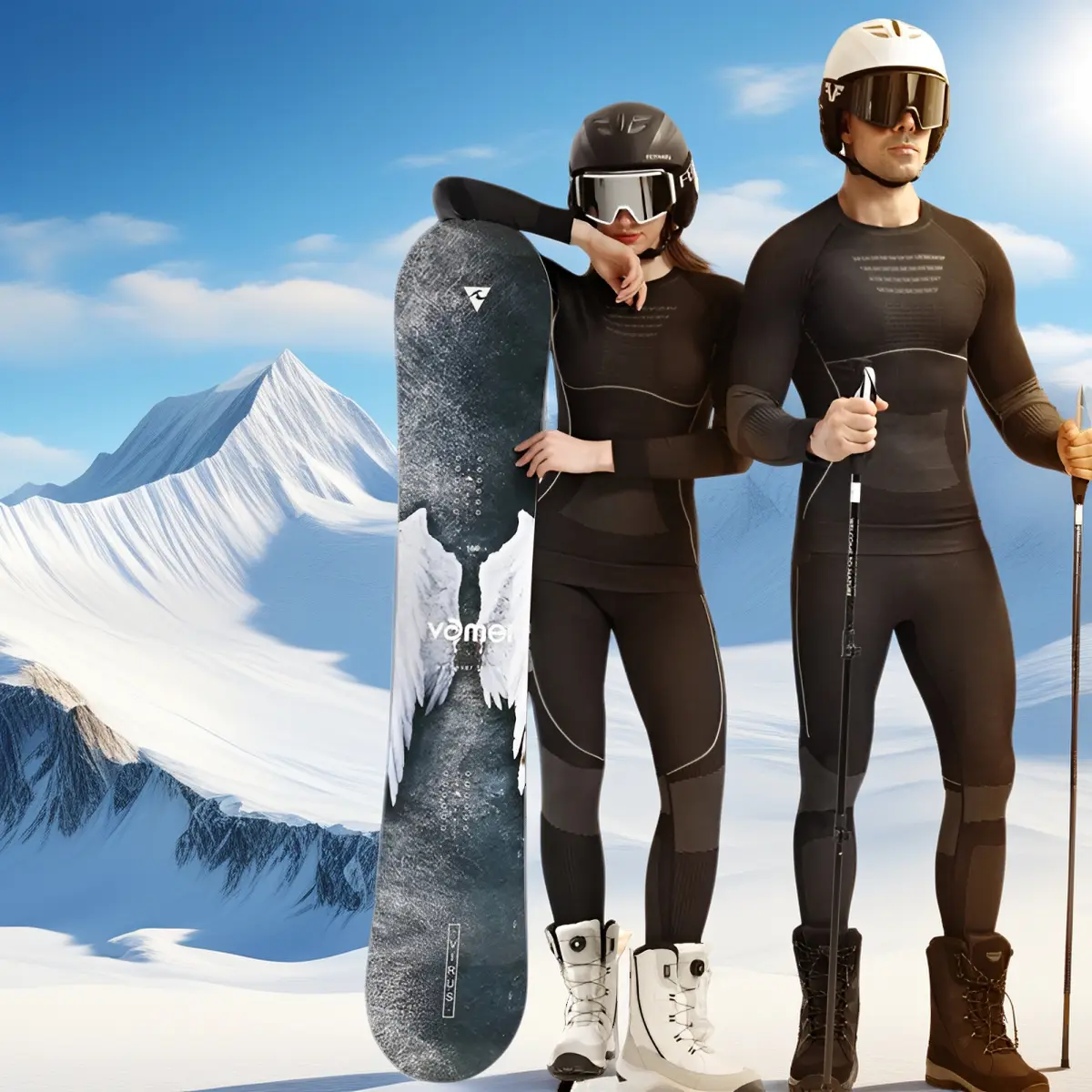 Faux Merino Wool Ski Base Layer Couple's Set, Breathable & Quick-Drying Thermal Underwear for Winter Sports Compression Tops Compression Garment