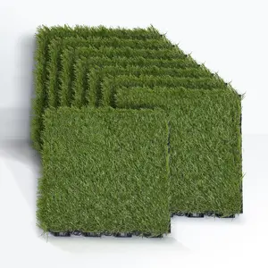 Artificial Grass Turf Tile 12"x12" Synthetic Turf Grass Self-Draining Interlocking Deck Tiles Fake Grass for Balcony & Indoor & Pet Areas (8-Pack)