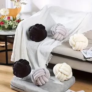 1pc Geometric Handmade Sphere Pillow – Artistic Decorative Throw Knot Pillow in Solid Colors (Dark Brown, Light Gray, White). Perfect for Living Room, Office, Bedroom & Sofa – Wedding/Party Gift, Home Decor, Modern Accent with Durable Fabric.