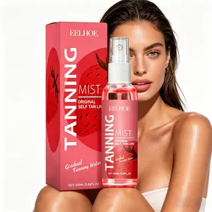 Strawberry Sunless Tanning Spray 100ml, No Sun Needed Long Lasting Self Tanner Mist, Creates Natural Bronze Wheat Skin Tone, Gentle Hydrating Skincare Formula, Easy Quick Application Body Bronzer for Beach Daily Glow