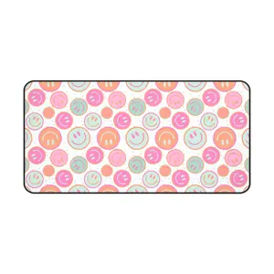 Happy Smiling Face Desk Mat Pink Boho Retro Smile Anti-Slip Rubber Base Extra Large Gaming Mousepad - Desk Accessories
